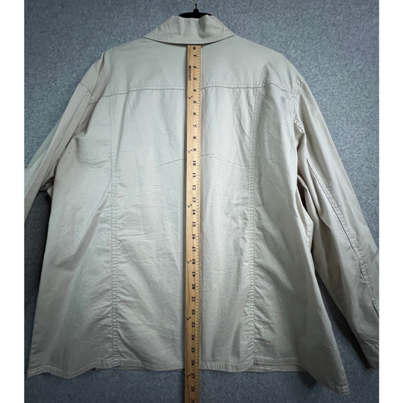 Chico’s Beige Women's Jacket Size 3 Fits XL Zip Front Stretch Cotton - Picture 8 of 11